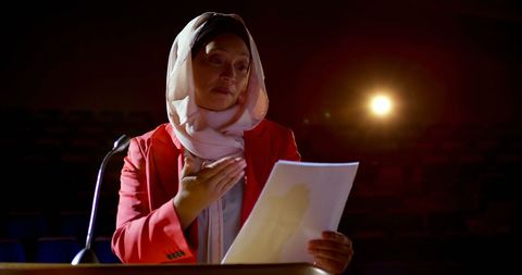 businesswoman in hijab delivering speech on stage - Download Free Stock Images Pikwizard.com