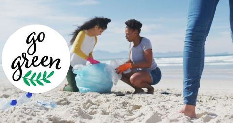 Diverse women volunteering for beach cleanup efforts