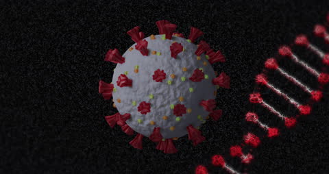 3D Animation of COVID-19 Cell and DNA Strand on Dark Background