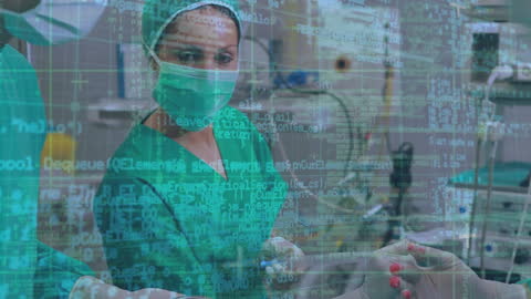 Surgeons in Operation Room with Digital Data Overlay