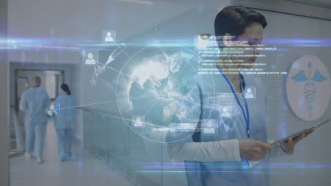 Doctor Analyzing Global Data Interface in Hospital