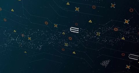 Streaming digital data network with particles, circuit traces and geometric targets