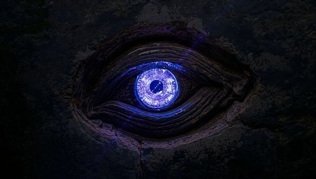 Futuristic Cyberpunk Glowing Eye with LED Rings