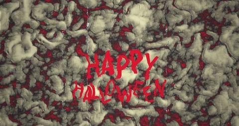 Creepy Happy Halloween Text on Abstract Red White Background