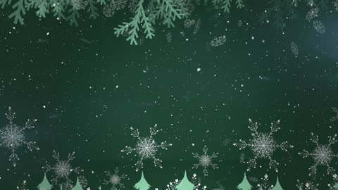 Festive Animation of Snowflakes and Fir Branches on Green Background