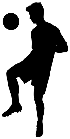 Footballer silhouette kicking ball on transparent background