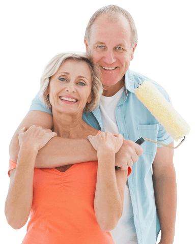 happy senior couple embracing with paint roller on transparent background - Download Free Stock Videos Pikwizard.com