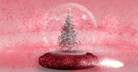 Whimsical Christmas Tree Snow Globe with Festive Pink Elements - Download Free Stock Images Pikwizard.com
