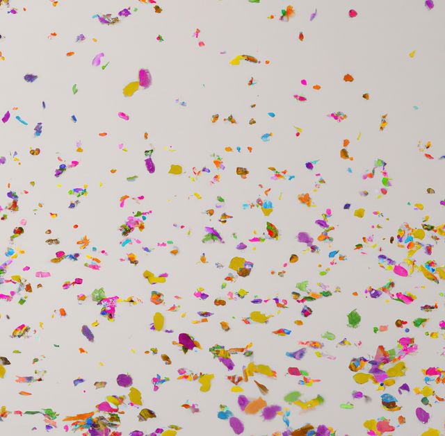 This vibrant scene of colorful confetti falling against a white background conveys celebration and joy. Perfect for use in designs related to parties, events, celebrations, New Year's, birthdays, or any festive occasion. Ideal for promotional materials, social media posts, greeting cards, and advertisements that focus on happiness and festivity.