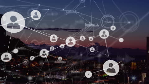 Global Digital Networking Overlay on Cityscape