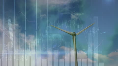 Wind Turbine Overlayed with Economic Data Visualizations