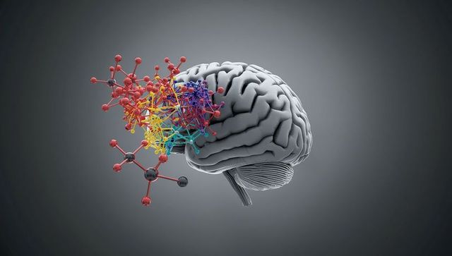 3d brain model with vibrant molecular network visual