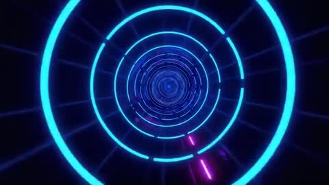 Futuristic Neon Tunnel with Expanding Rings and Pulsating Lights