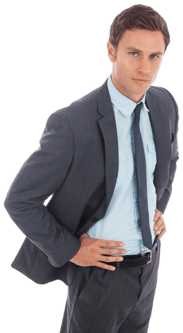 Confident Businessman Standing in Formal Suit on Transparent Background