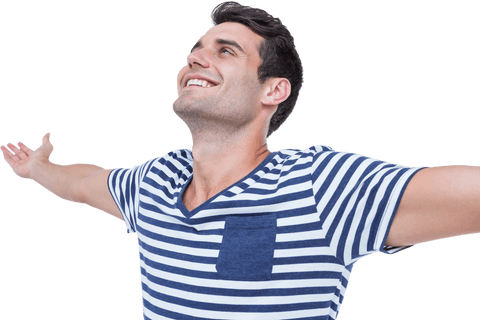 Joyful man enjoying freedom with transparent background