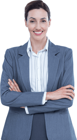 Confident Businesswoman in Grey Suit on Transparent Background