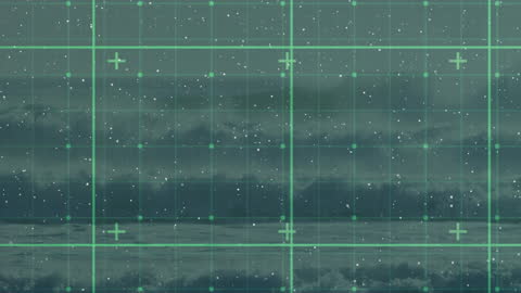 Digital Grid Overlay with Snowy Sea Waves