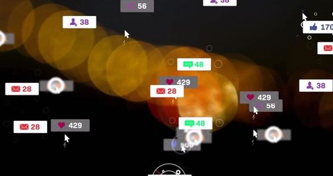 Social Media Engagement Overlaying Glowing Lights