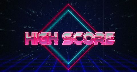 Retro high score neon graphic with glitch effect