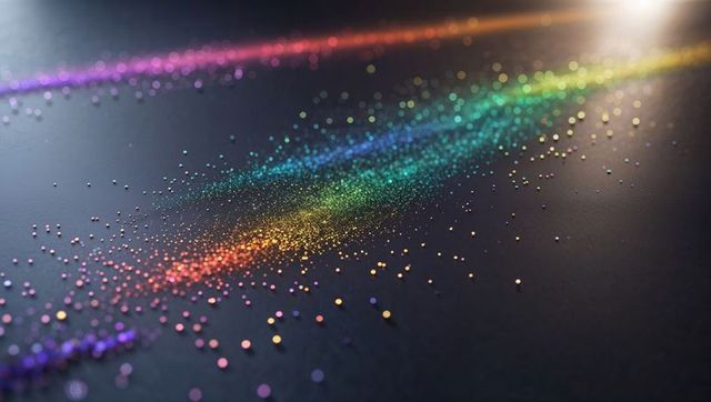 Vibrant Glitter Trail with Reflective Beads in Futuristic Setting