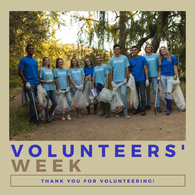 Diverse Volunteer Group Collecting Trash in Park during Volunteers' Week - Download Free Stock Templates Pikwizard.com