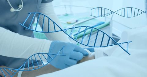 Healthcare Professional Administering Medical Treatment with Double Helix Graphics - Download Free Stock Images Pikwizard.com