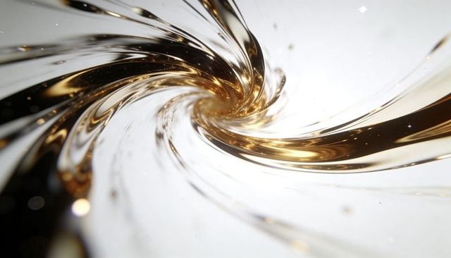 Twisting glossy golden liquid vortex spiraling toward center luxury abstract background
