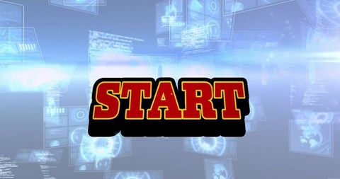 Digital start text over holographic data display