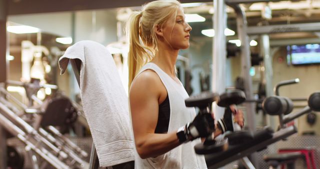 Fit Woman Exercising with Dumbbells in Modern Gym - Download Free Stock Images Pikwizard.com