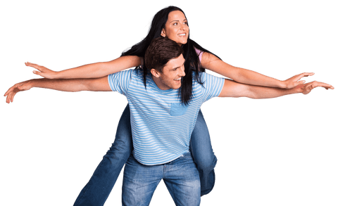 Playful Couple Enjoying Piggyback Ride Transparent Background