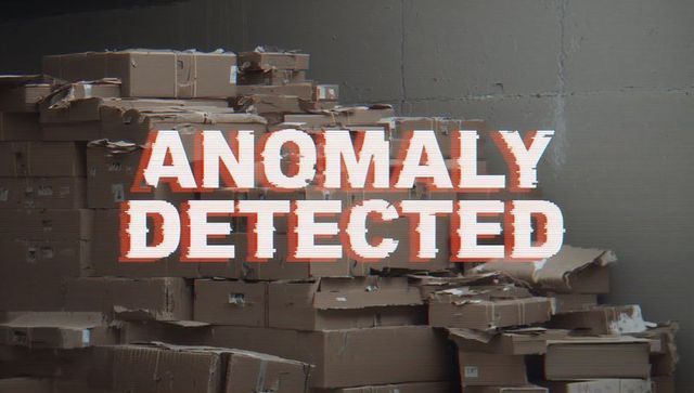 Anomaly detected glitch on damaged cardboard boxes in cluttered warehouse backroom