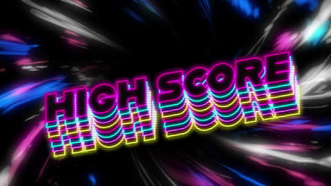High Score Text with Retro Neon Colors and Movement