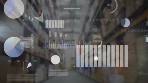Data Analytics Interface Overlaying Warehouse Aisle