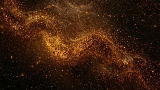 Golden particle stream flowing across cosmic space