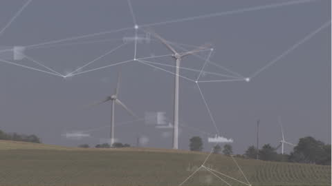 Wind Turbines with Digital Network Overlay in Rural Landscape