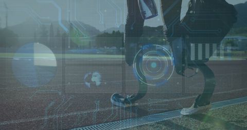 Runner With Prosthetic Athlete Limbs and Digital Technology Since Paths Cross