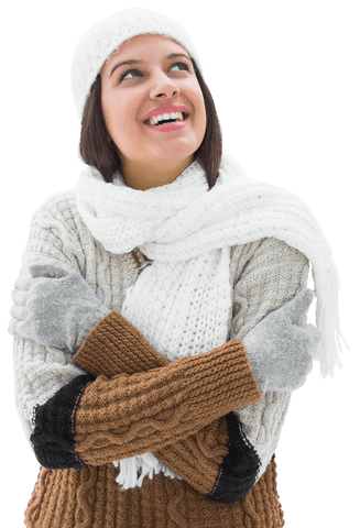Biracial Woman in Winter Apparel on Transparent Background