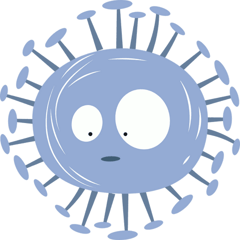 Surprised blue microbe with spikes on transparent background
