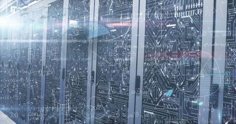 Futuristic Server Room with Digital Data Flow and Security Symbols - Download Free Stock Images Pikwizard.com