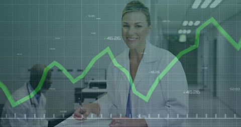 Medical Research Professional Analyzing Data with Graph Overlay