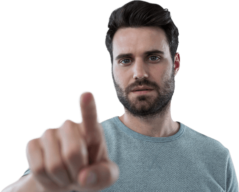 Man Touching Transparent Invisible Screen with Focused Expression - Download Free Stock Videos Pikwizard.com