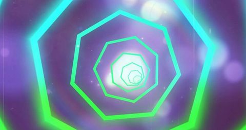 Neon spiral vortex with concentric polygon rings and psychedelic glow