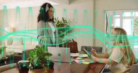 Leading remote collaboration with holographic data overlay in modern home office