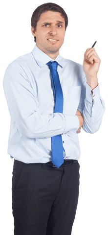 Confused Businessman Holding Pen Transparent - Download Free Stock Videos Pikwizard.com