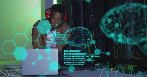 Innovative Technologist Coding with AI and Bioinformatics in Server Room - Download Free Stock Images Pikwizard.com