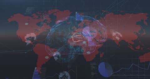 Animated Brain Over World Map Highlighting Global Data Processing
