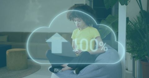 Cloud computing technology with businesswoman using laptop