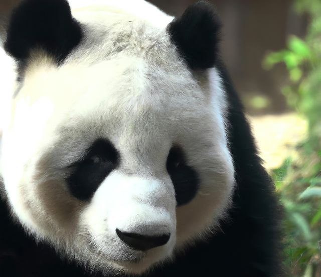 Close up of panda bear and bamboo created using generative ai technology. Animal and nature concept, digitally generated image.