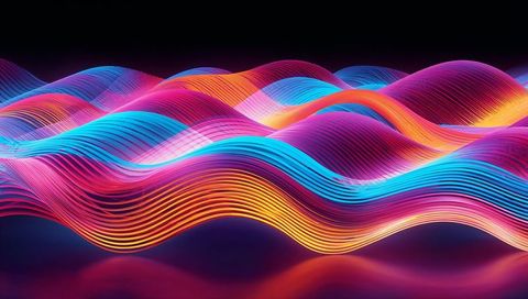 Flowing neon ribbon waves creating vibrant gradient motion for tech branding and marketing