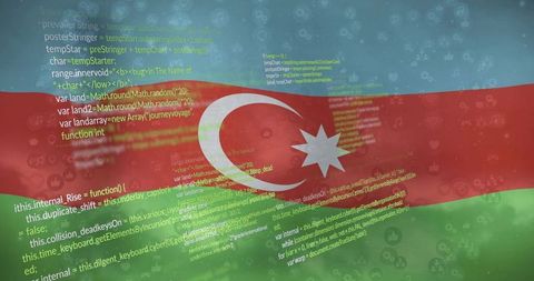 Azerbaijan flag with javascript code overlay illustrates cyber technology impact